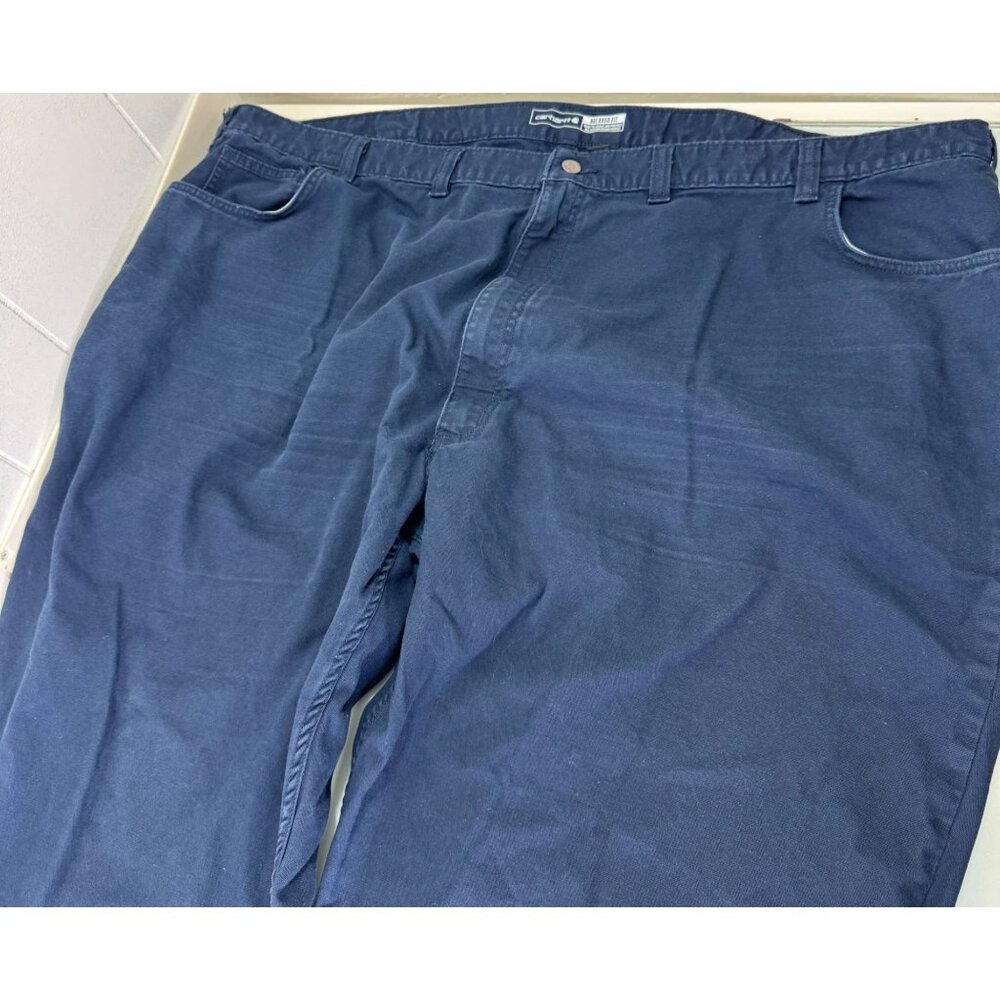 Carhartt 5 Pocket Work Pants 54X32 Relaxed Fit Rugged Flex Stretch Canvas Blue - Picture 11 of 12